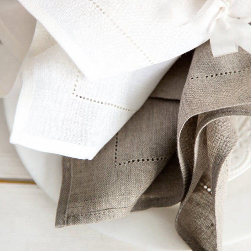 Linen Napkin Set - 6 шт., белые салфетки с вышивкой